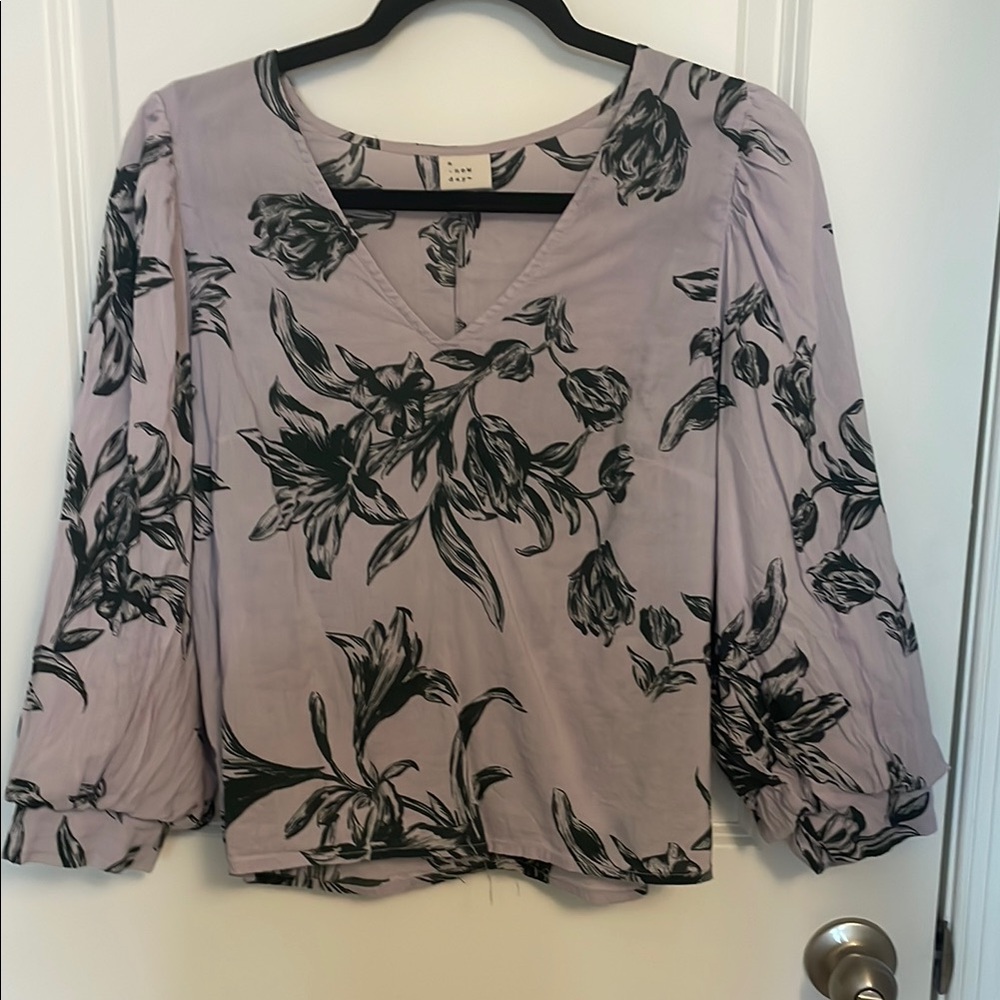 A New Day Pink and Gray Floral 3/4 Sleeve Blouse